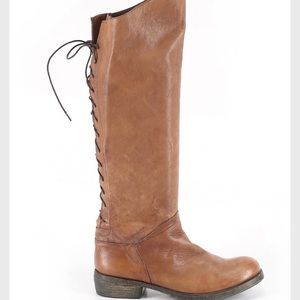 Sundance Glance My Way Brown Leather Tall Boots with Lace Back Size 39 8.5